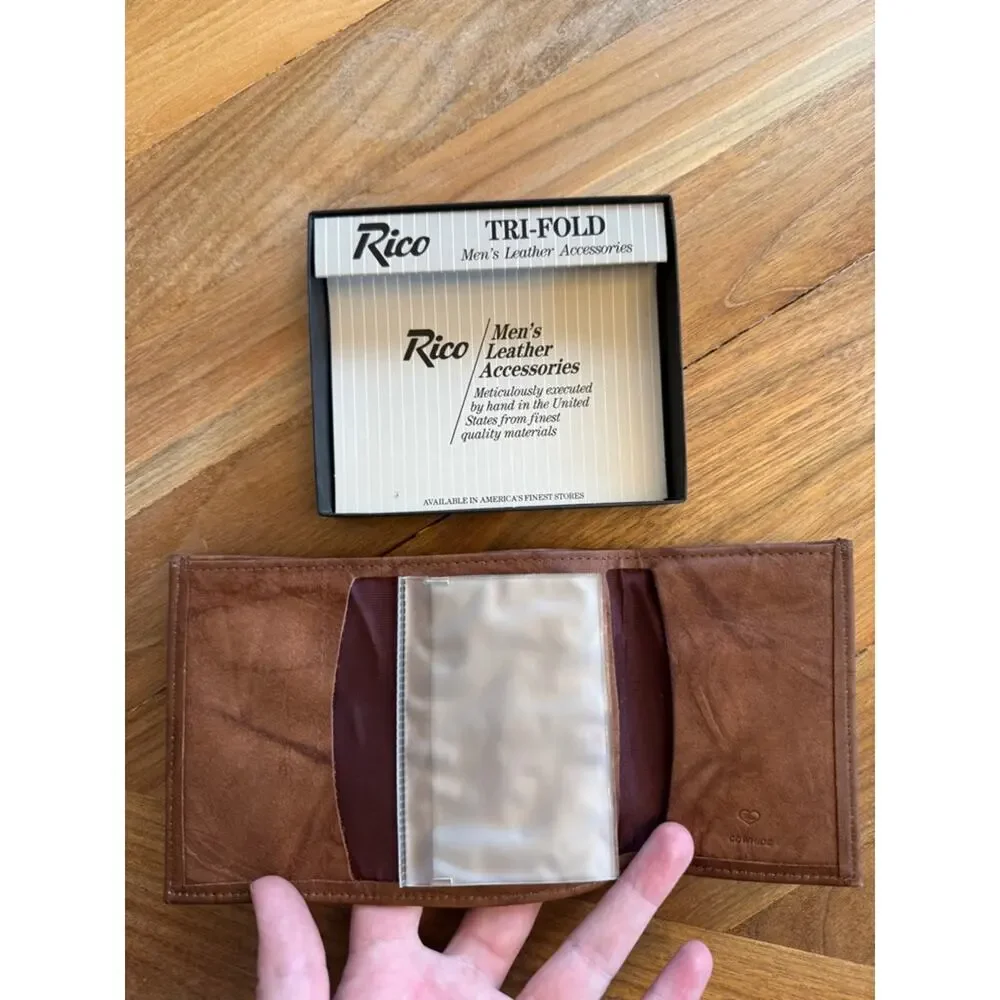 Vintage Rico Leather Trifold Wallet Hunting Deer Duck Embossed NIB USA Made